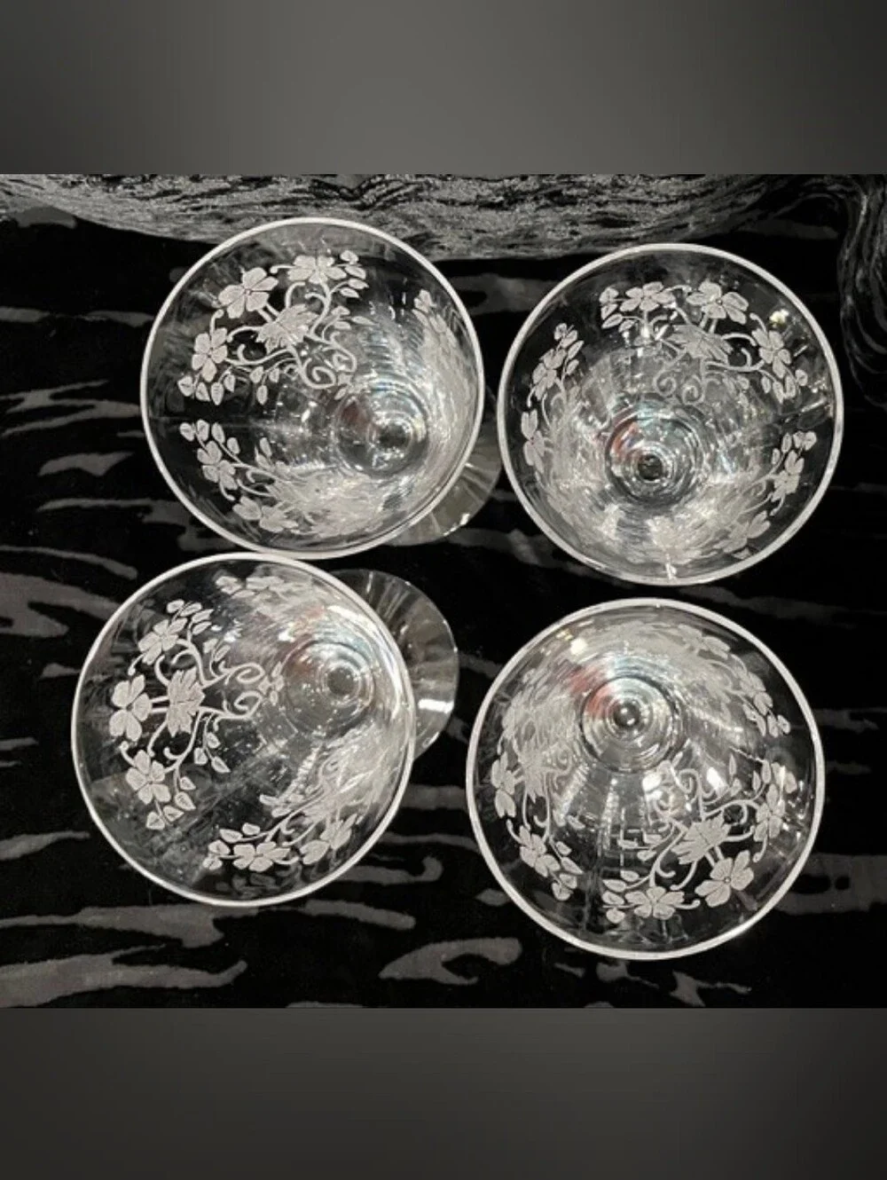 Vintage 1930s Morgantown Baden Etched Crystal Footed Tumblers - Set of 4 (1930s)